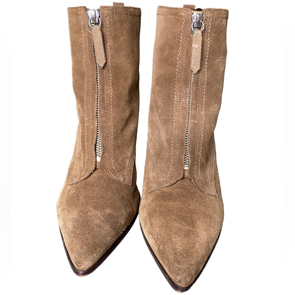 SCHUTZ Brown Nayra Kangaroo Zip Front Suede Ankle Boots Women’s US10